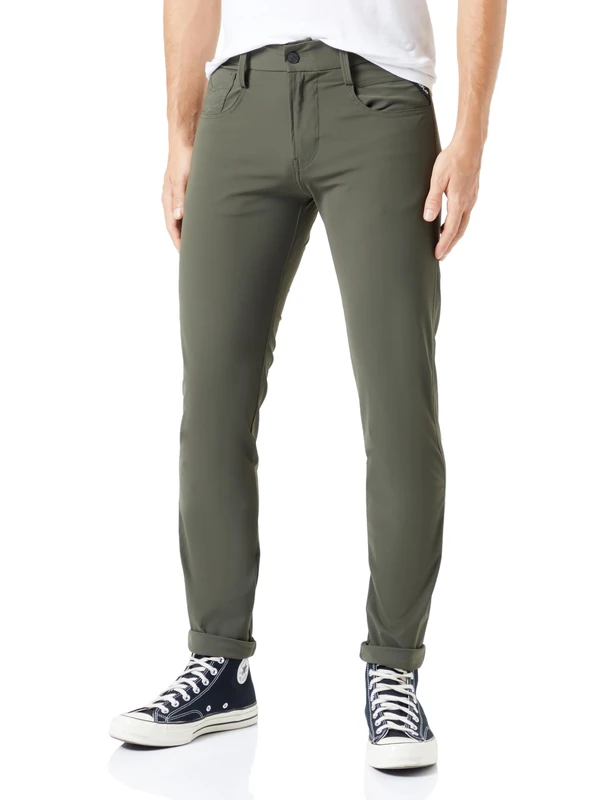 REPLAY Men's Chino Anbass Slim-Fit Hyperflex Hybrid with Stretch, Olive 935 (Green), 31W / 34L