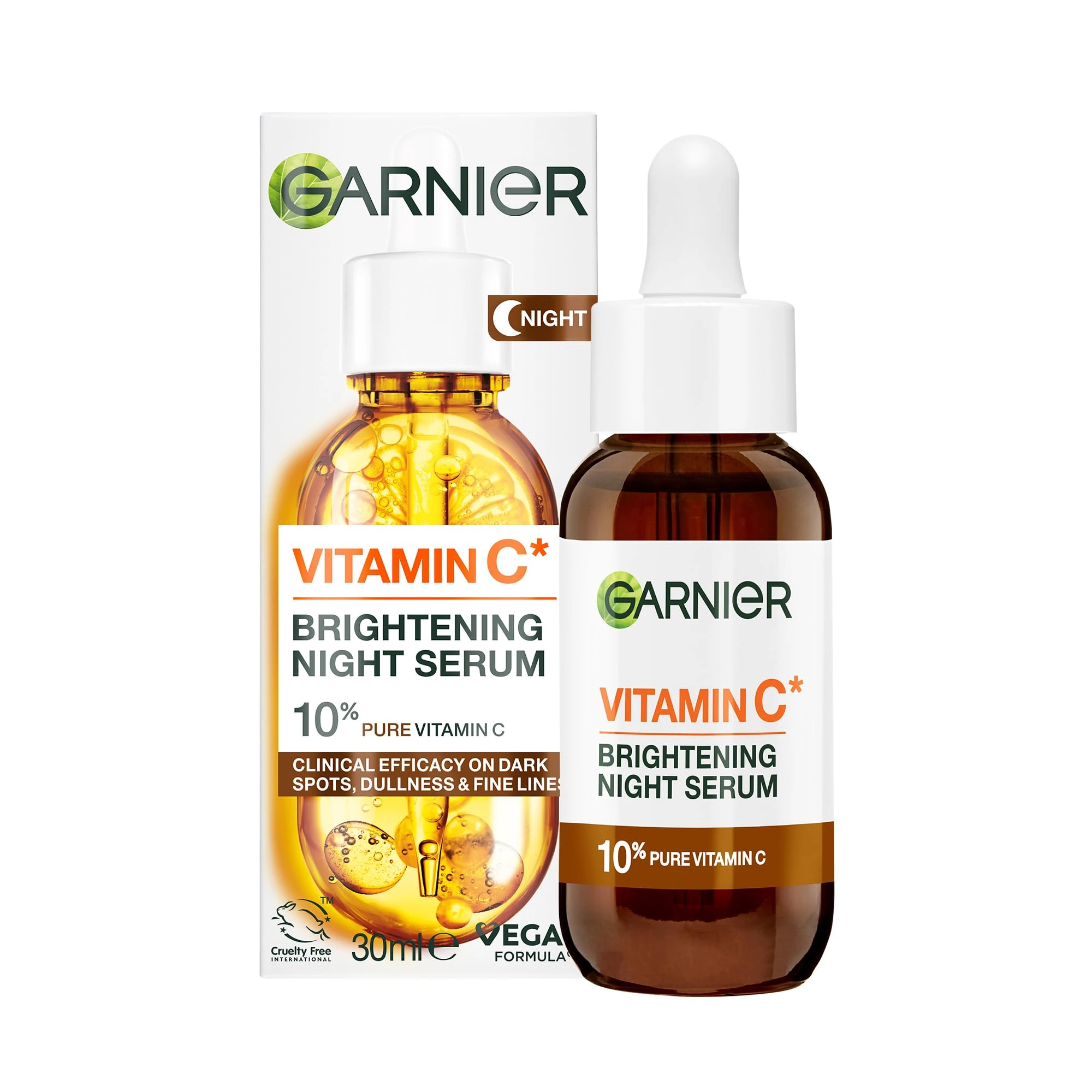 Garnier Targeted Anti Dark Spot Night Serum for Face, with 10% Pure Vitamin C & Hyaluronic Acid, Anti Pigmentation & Dullness, for All Skin Types, Approved by Cruelty Free International, Vegan, 30 ml