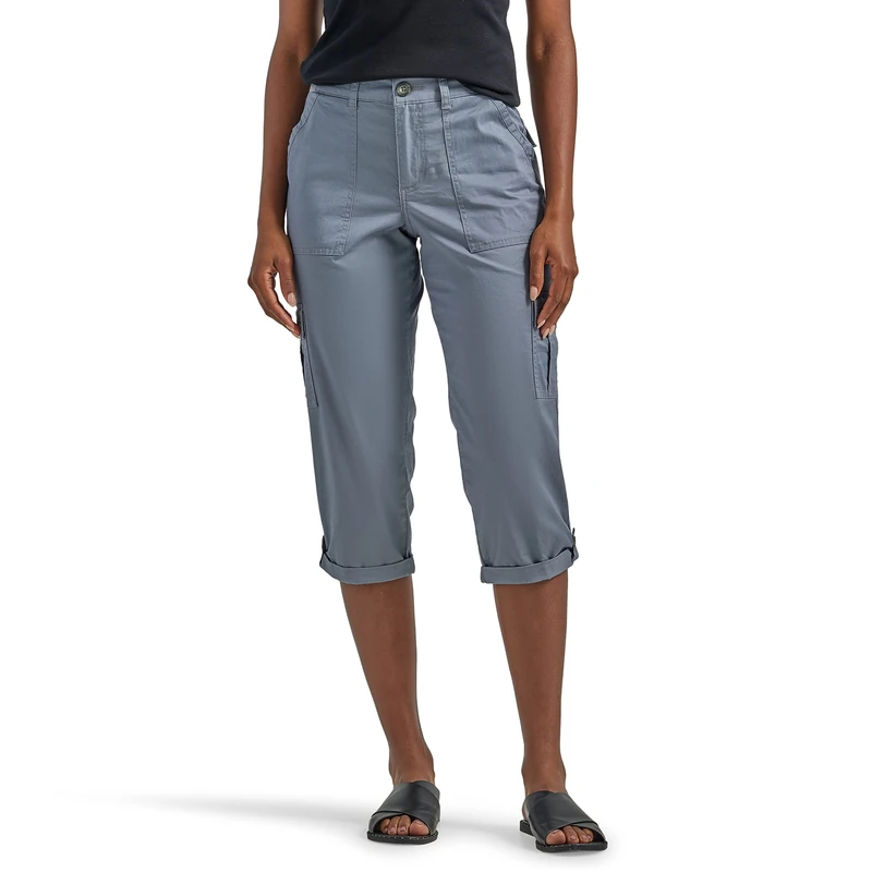 Lee Women's Plus Size Ultra Lux Comfort with Flex-to-go Cargo Capri Pant, Tech Gray, 22