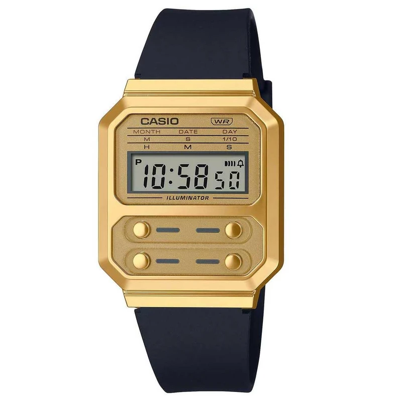 Casio Unisex 40.70mm Quartz Watch with Gold Digital dial and Black Plastic/Resin Strap Strap A100WEFG-9AEF
