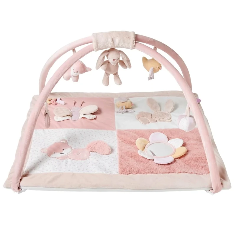Nattou 20-Activity Thick-Padded Playmat/Baby Gym with Arches, Detachable Toys, Machine Washable, Space-Saving Storage, PETA Approved, Vegan, Alice and Pomme Collection, Old Pink, 75 x 70 cm