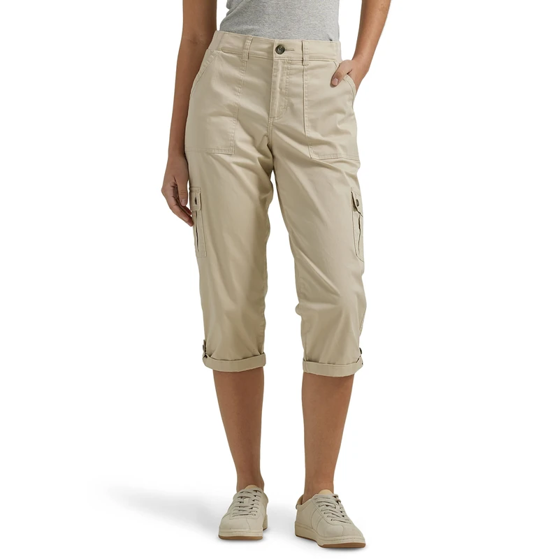 Lee Women's Plus Size Flex-to-go Mid-Rise Relaxed Fit Cargo Capri Pant, Pioneer Beige - Image 1