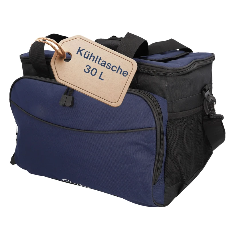 Cartrend Cool Bag 30 L with 12 V Car Connection Cable 1.50 m Long, Adjustable Shoulder Strap, Large Front Pocket with Zip and 2 Side Nets, Easy-Care Inner Coating