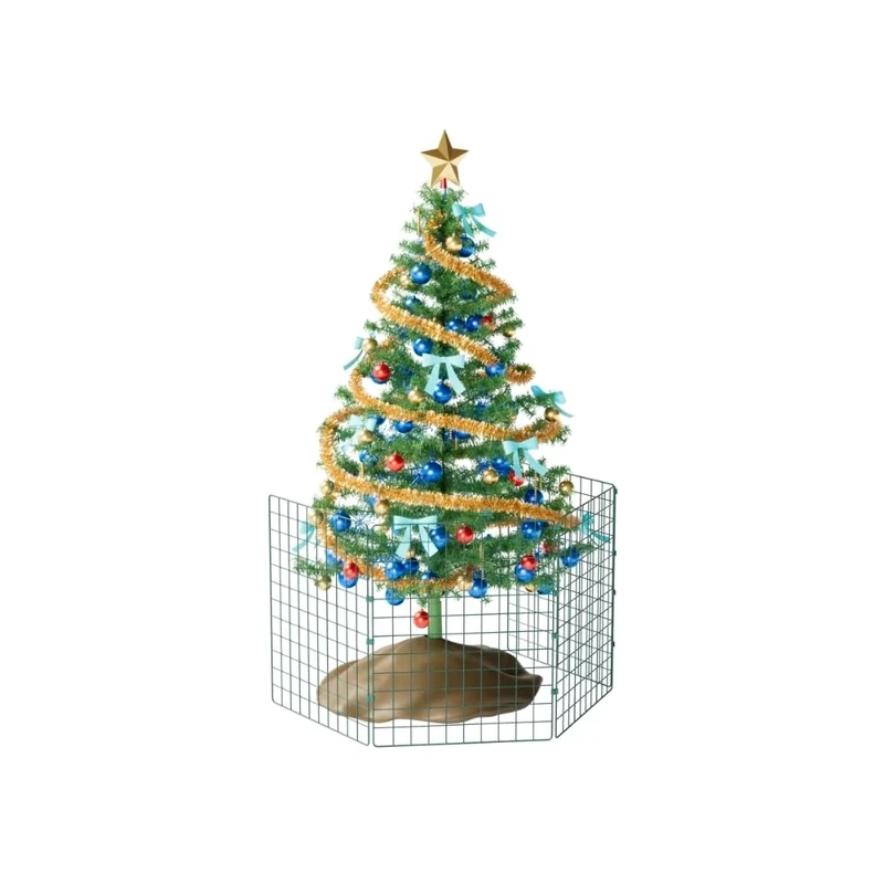Present Protector Xmas Tree Fence Pet Guard, Christmas Tree Protector from Dogs, Pet-Safe Barrier to Protect Christmas Decorations, 60cm High x 50cm Wide 7 Panels