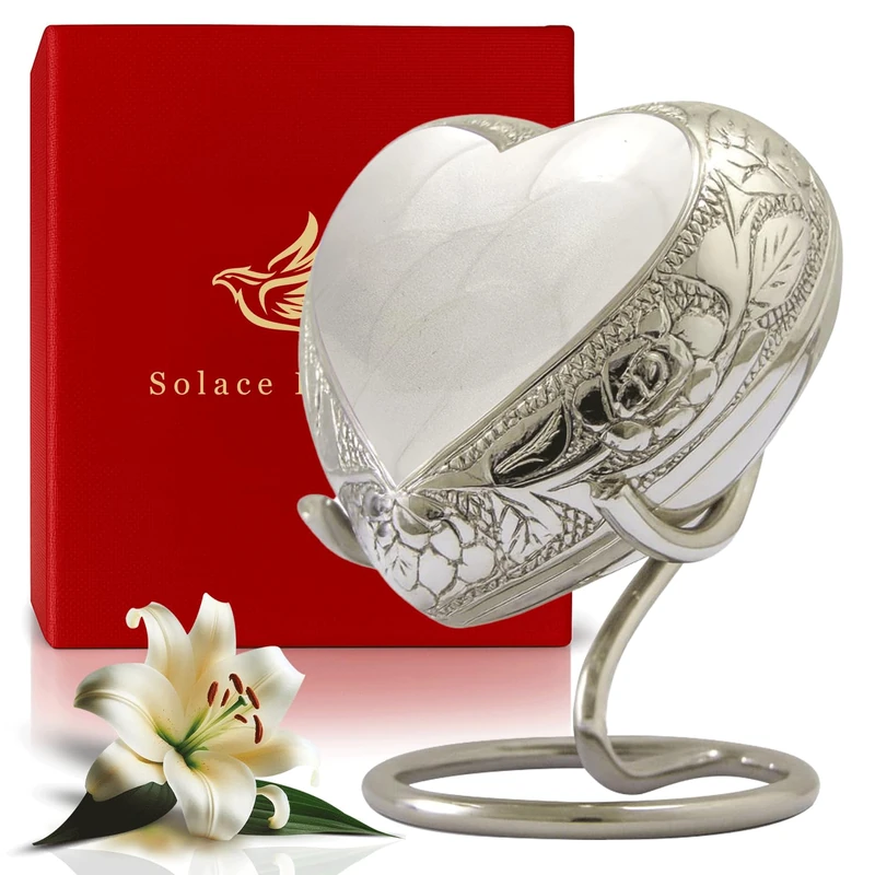 Heart Keepsake Urn - Heart Urn for Ashes Adult Small With Box & Stand - Heart Shaped Small Urns for Human Ashes - Honour Your Loved One with White Heart Cremation Urn For Men & Women Ashes - Mini Urns