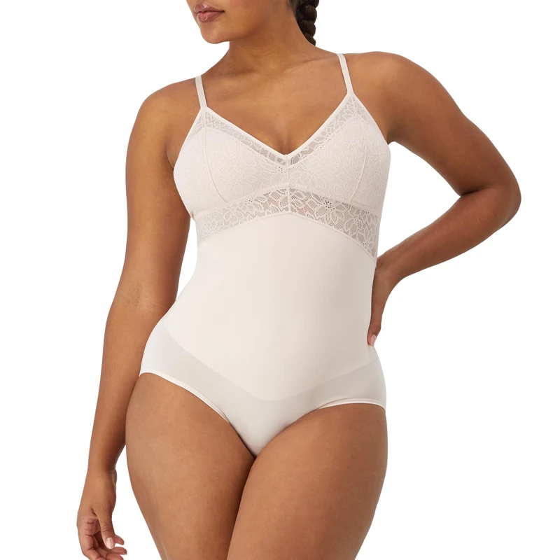 Maidenform Women's, Tame Lace, Firm Tummy Control, Wireless Shapewear Bodysuit, Sandshell, L - Image 1
