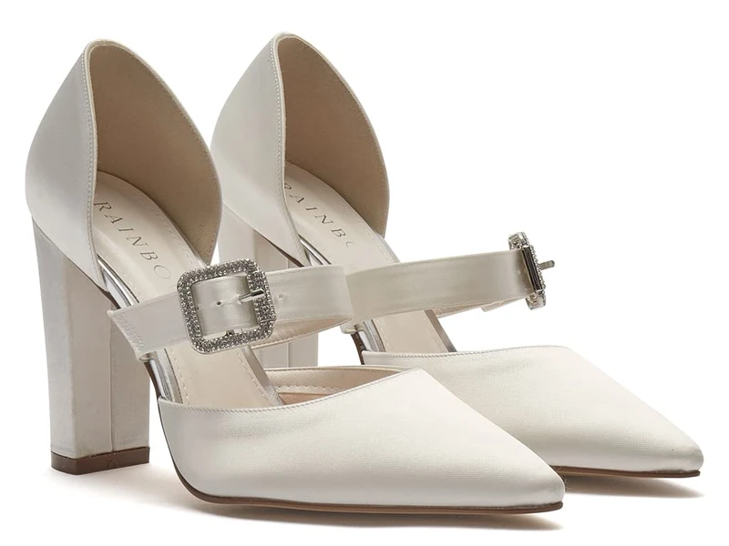 Rainbow Club Savannah Ivory Retro Feel Wedding Shoes, Closed Toe, Strap, Block Heel, 4.5