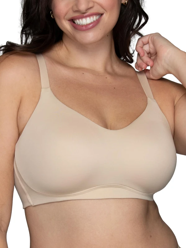 Vanity Fair Women's Wireless Bra, Soft Smoothing Fabrics & Breathable Cups, Simple Sizing Available S-3XL, Back Smoothing - Neutral, L