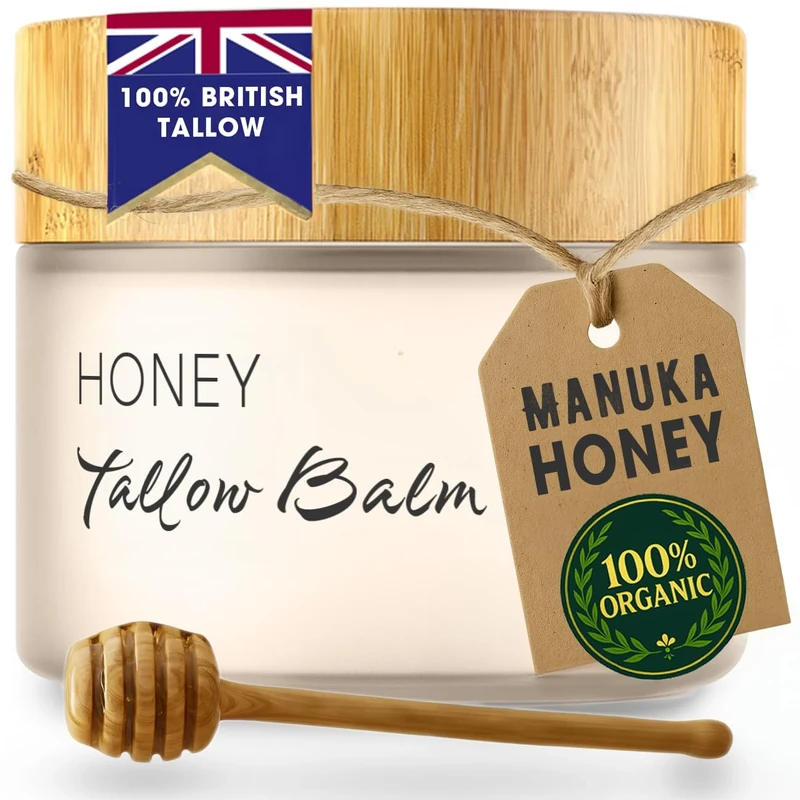 Premium Organic Tallow Balm - Manuka Honey and British Beef - Grass Fed Moisturizing Tallow For Nourishing Skin - From Certified Organic British Produce