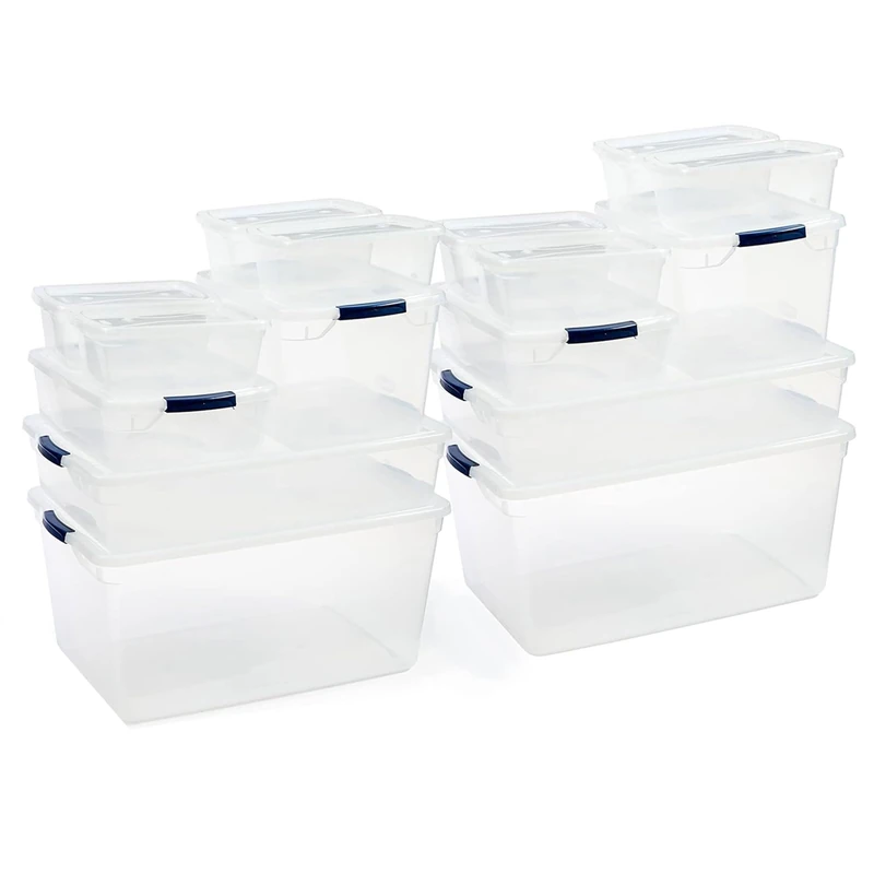 Rubbermaid Cleverstore Clear Variety Pack, Clear Plastic Storage Bins with Built-In Handles to Maximize Storage, Great for Large and Small Items, 16pk