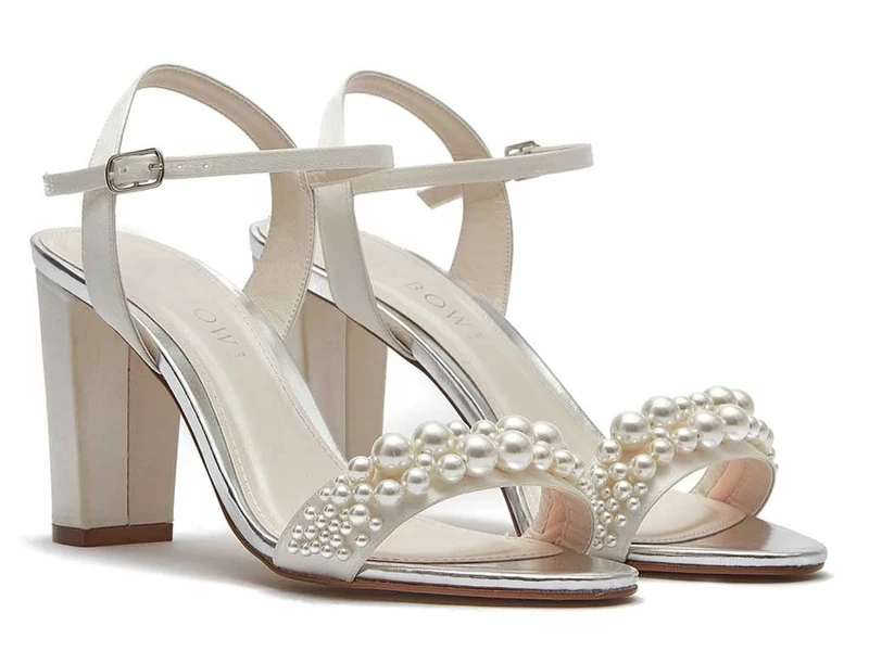 Rainbow Club Women's Clara Ivory Satin Pearl Bridal Sandals, 5