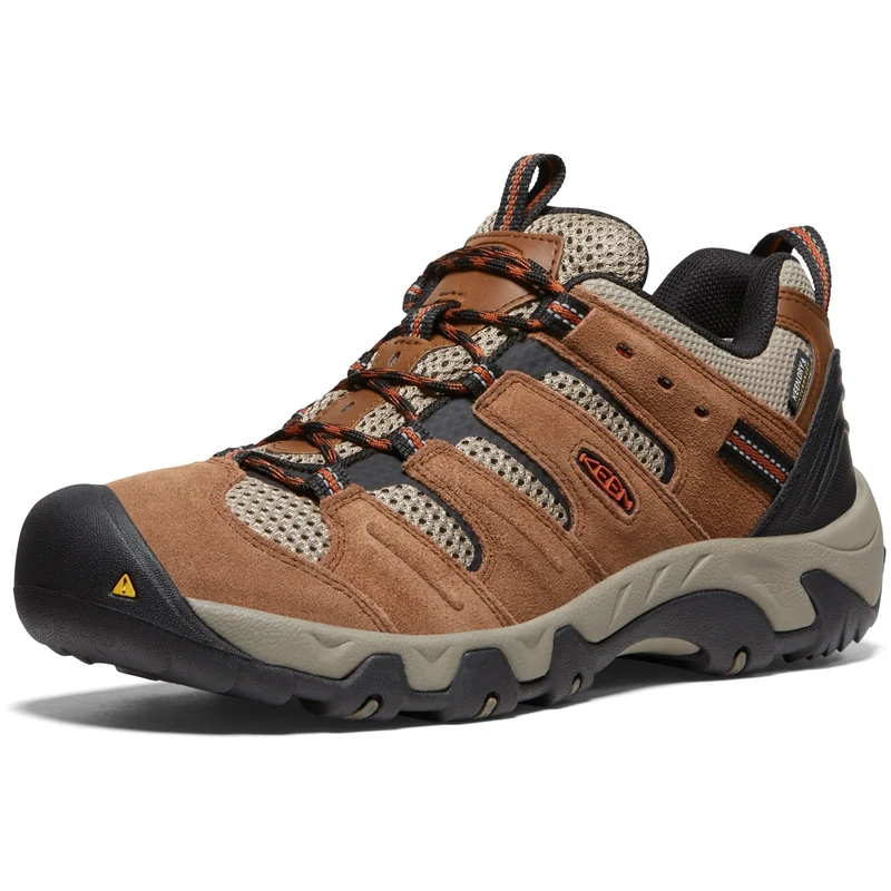 KEEN Men's Headout Waterproof Hiking Shoes, Bison/Fossil Orange, 10.5