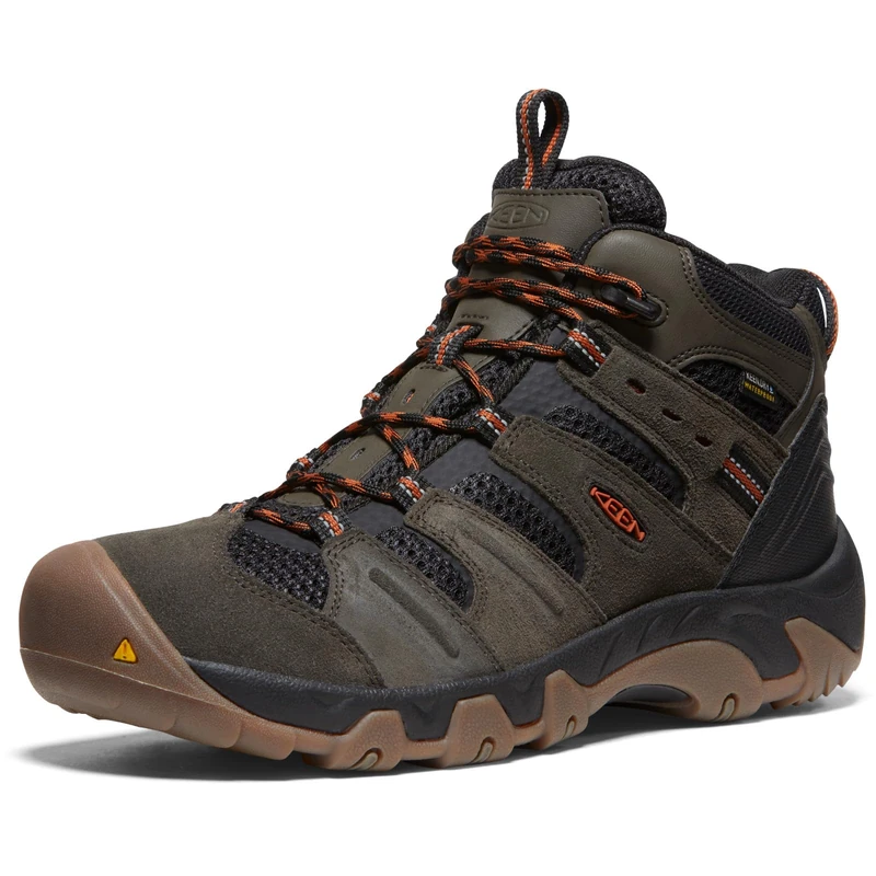 KEEN Men's Headout Mid Height Waterproof All Terrain Hiking Boots, Black Olive/Fossil Orange, 8.5