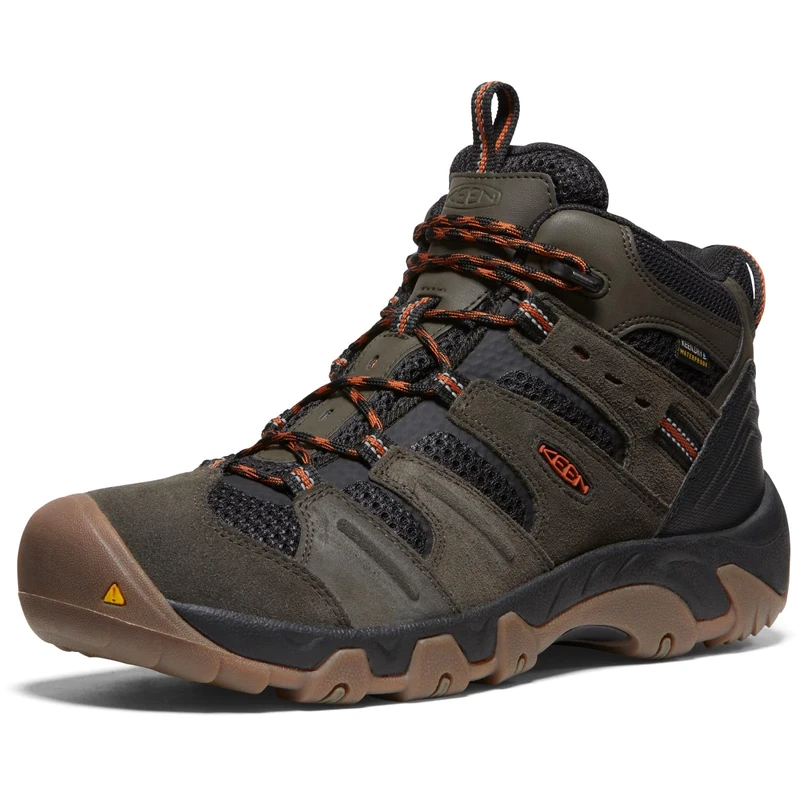 KEEN Men's Headout Mid Height Waterproof All Terrain Hiking Boots, Black Olive/Fossil Orange, 12