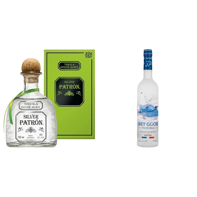 PATRÓN Silver Premium Tequila, Made from the Finest 100% Weber Blue Agave, Handcrafted in Small Batches in Mexico, 40% ABV, 70cl / 700ml & GREY GOOSE Premium French Vodka