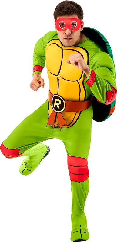 Rubies Men's Teenage Mutant Ninja Turtles Deluxe Raphael Costume Jumpsuit, Shell, and Eye-maskAdult Costume, As Shown, Large