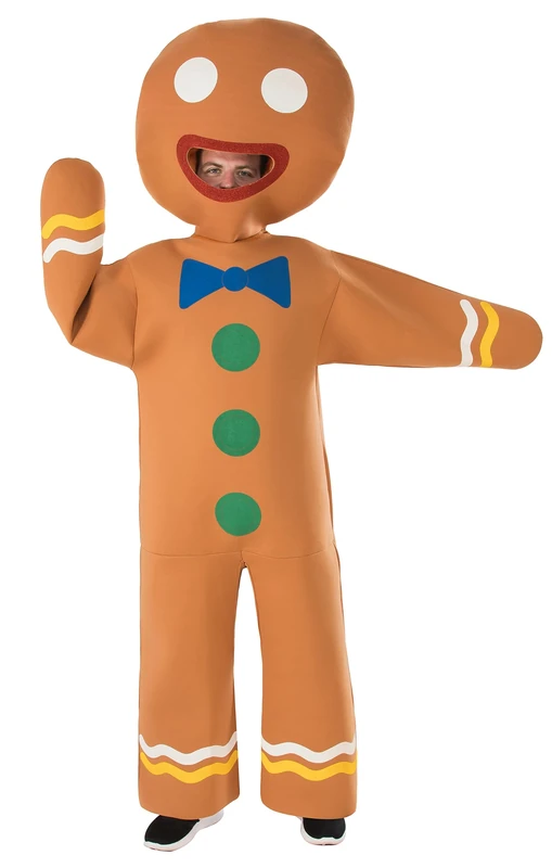 Rubies Adult Gingerbread Man Costume Jumpsuit and Headpiece, As Shown, One Size