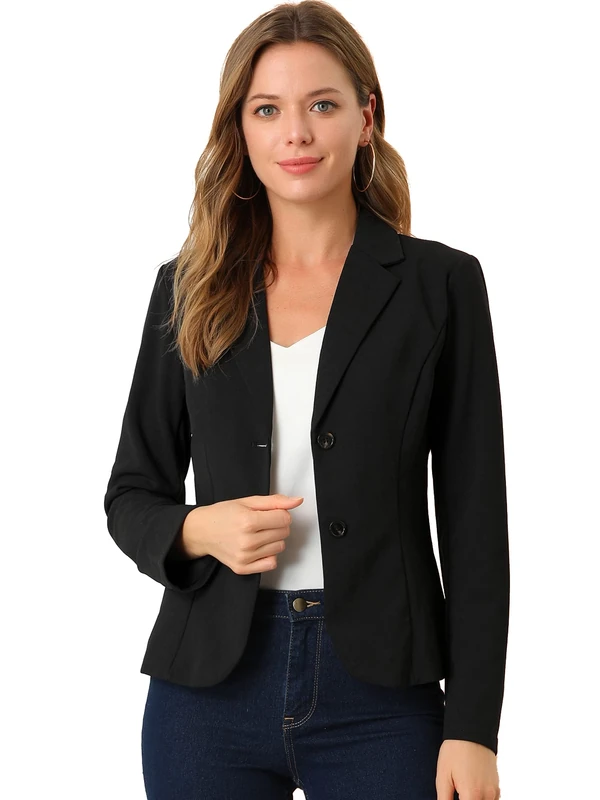 Allegra K Women's Work Office Blazer Stretch Lapel Collar Long Sleeve Jacket Suit Blazer, Black, XXL