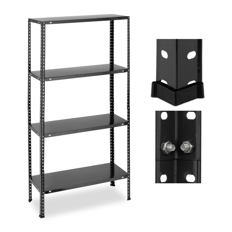 Relaxdays Heavy Duty Shelving Unit, H x W x D: 147.5 x 75.5 x 30.5 cm, 160 kg max Load per shelf, Steel, Black