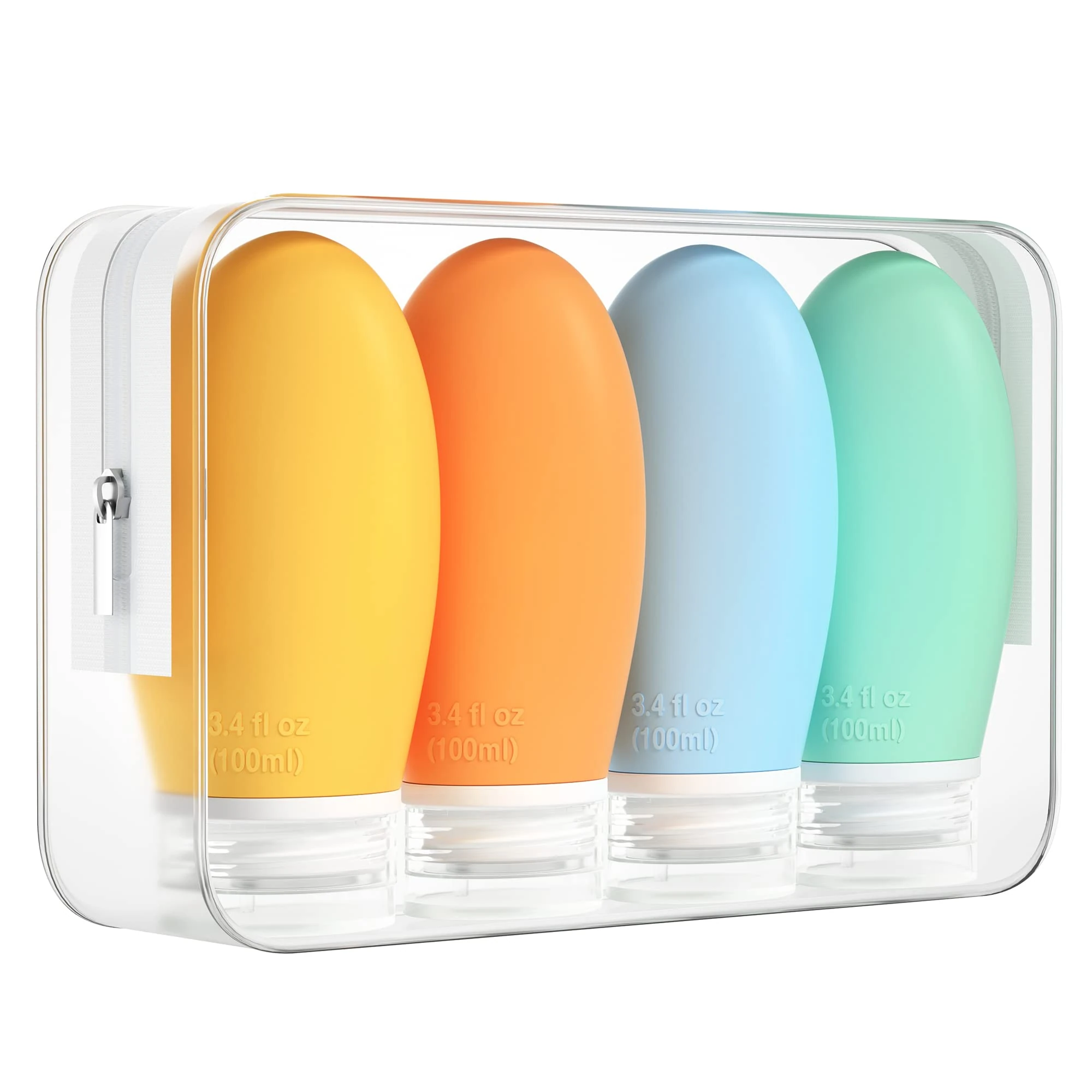 Morfone 100ml Silicone Travel Bottle for Toiletries, 4 Pack Leak Proof Refillable Squeezable Containers for Liquid Shampoo, BPA Free and TSA Approved Travel Accessories