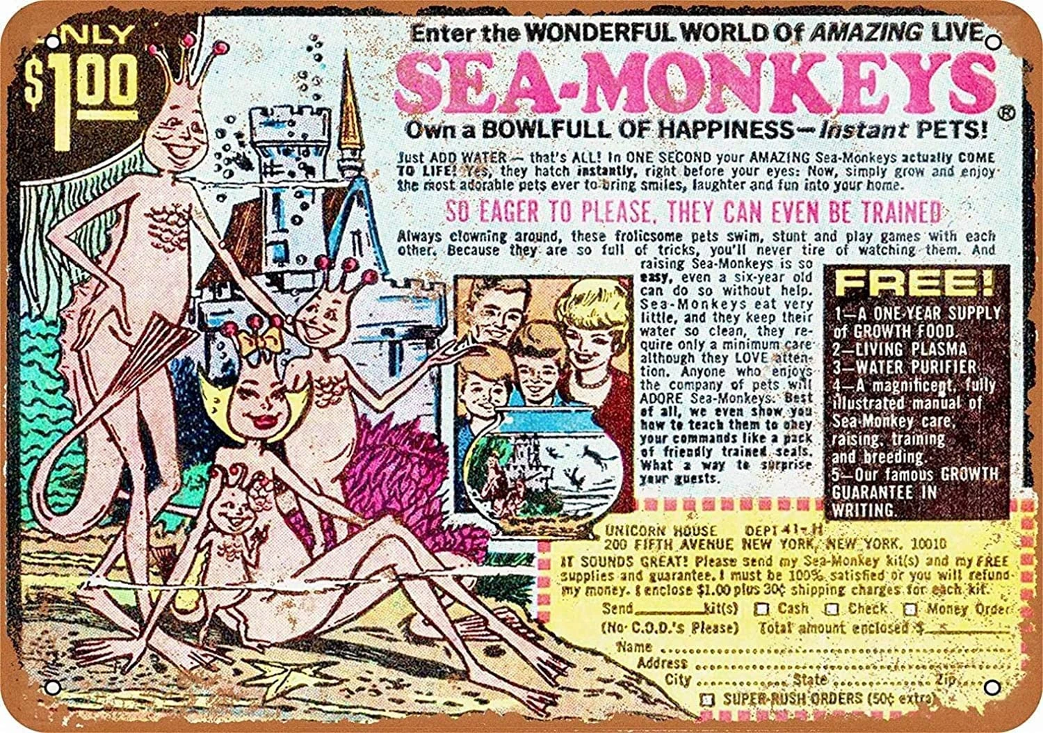 ARPINO Metal Sign 12"x16" Sea Monkeys Comic Book Ad Vintage Tin Sign Home Decor