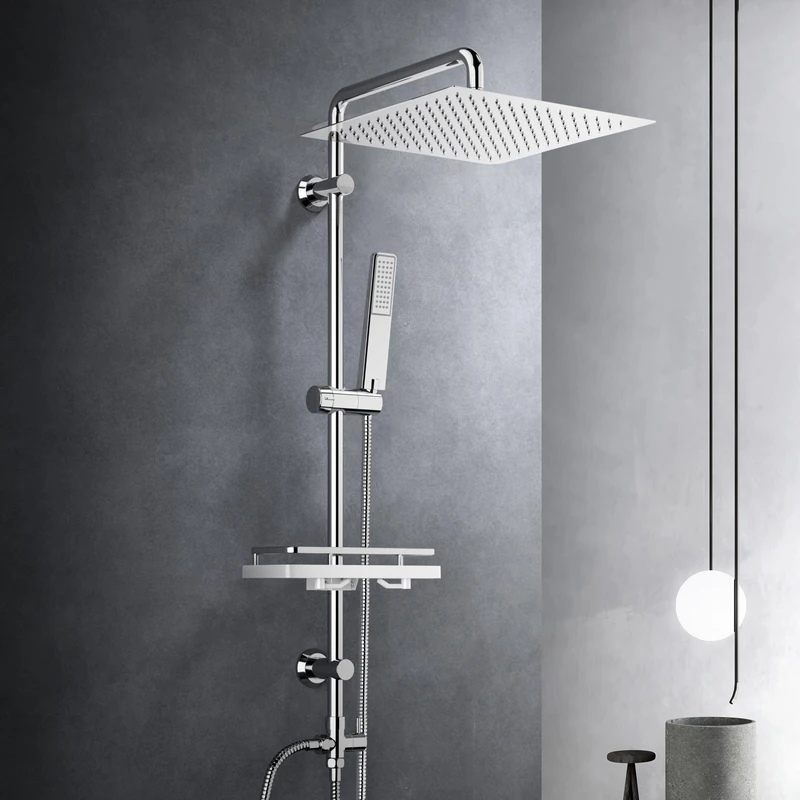 Görbach Rain Shower Set with Shelf Chrome Without Shower Fitting (30 x 30)