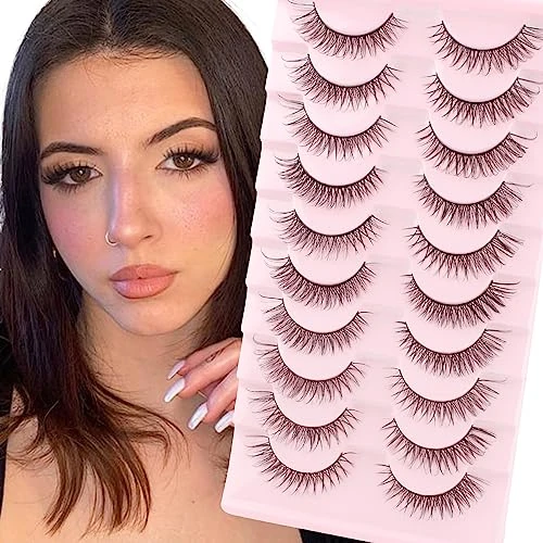 Parriparri Russian Strip Lashes Cat Eye False Eyelashes Natural Fluffy Wispy 10 Pairs Hybrid Strip Lashes 3d d Curly Effect Fake Lashes