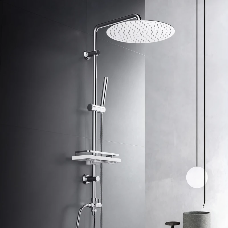 Görbach Rain Shower Set Shower System with Shelf Chrome Without Shower Fitting (D30)