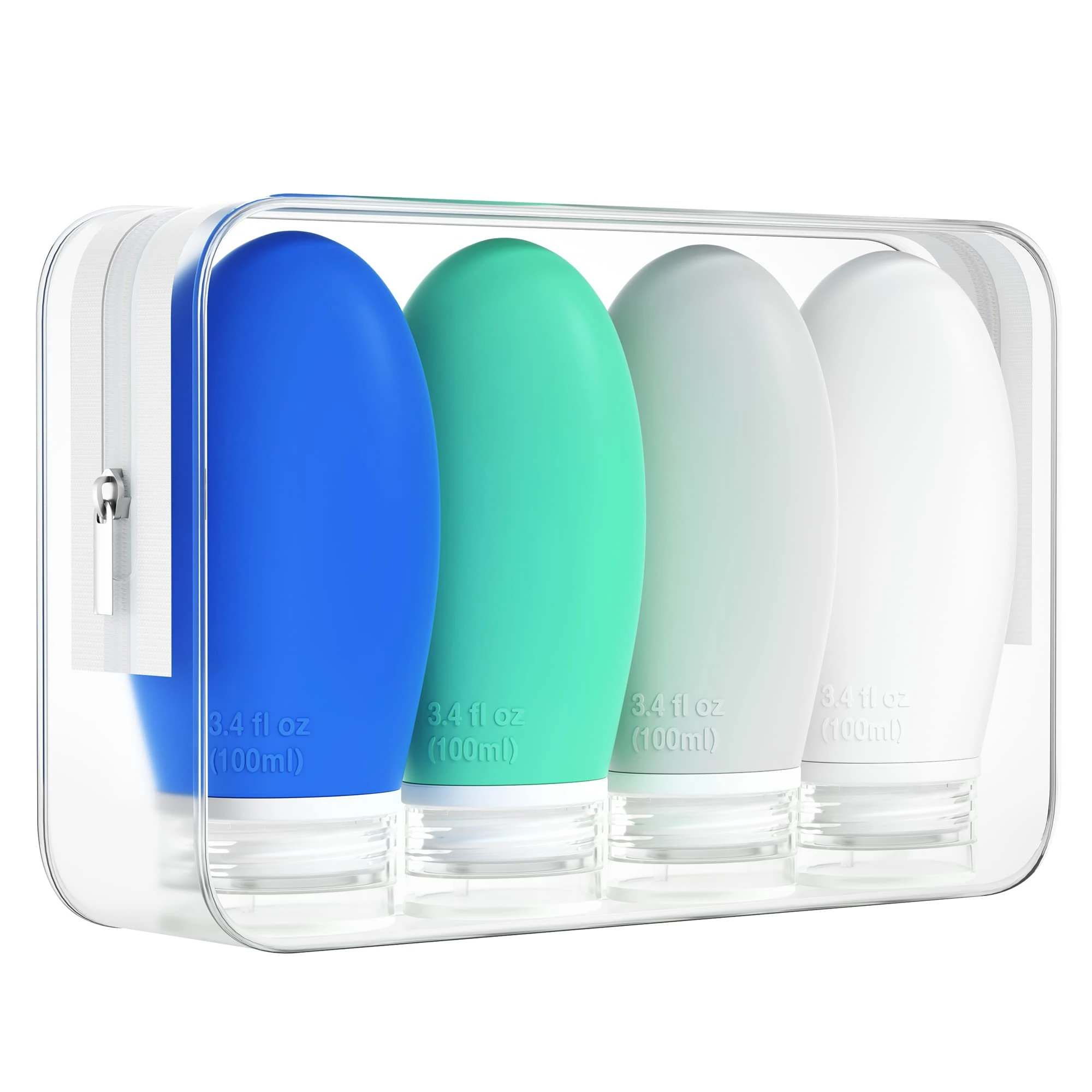 Morfone 100ml Silicone Travel Bottle for Toiletries, 4 Pack Leak Proof Refillable Squeezable Containers for Lotion Liquid Shampoo, BPA Free and TSA Approved Travel Accessories(Grey Blue)