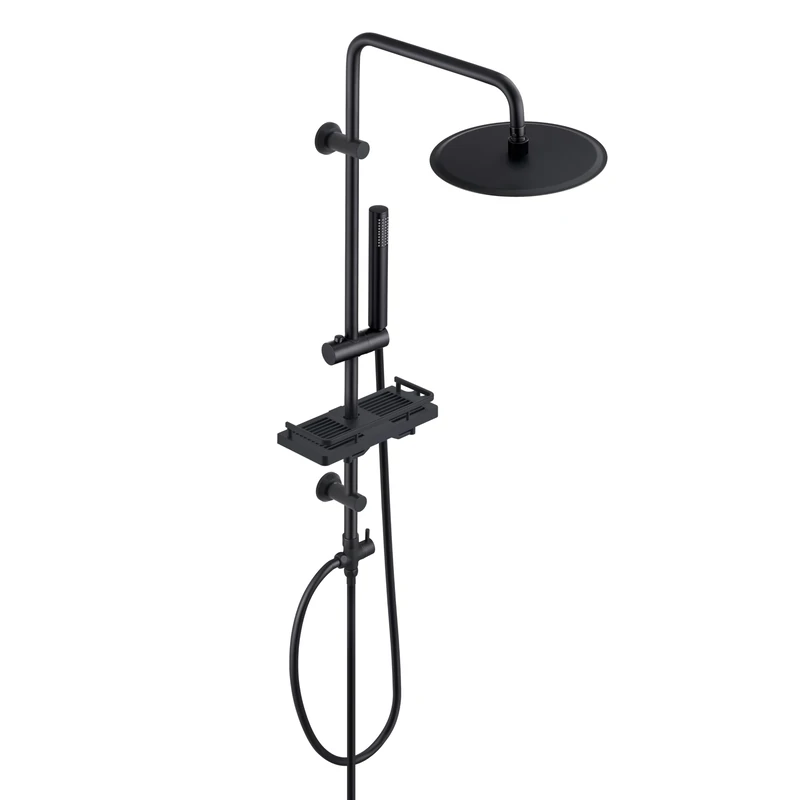 Görbach Stainless Steel Black Rain Shower Column Set YTAMB, 20cm Rain Shower Head, Hand Shower, ABS Shelf, Wall Mount, Black