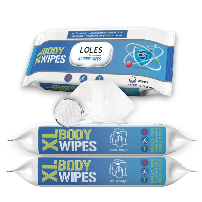 LOLE'S XL Body Wipes for Adults - Large 22x25cm, 96 Count