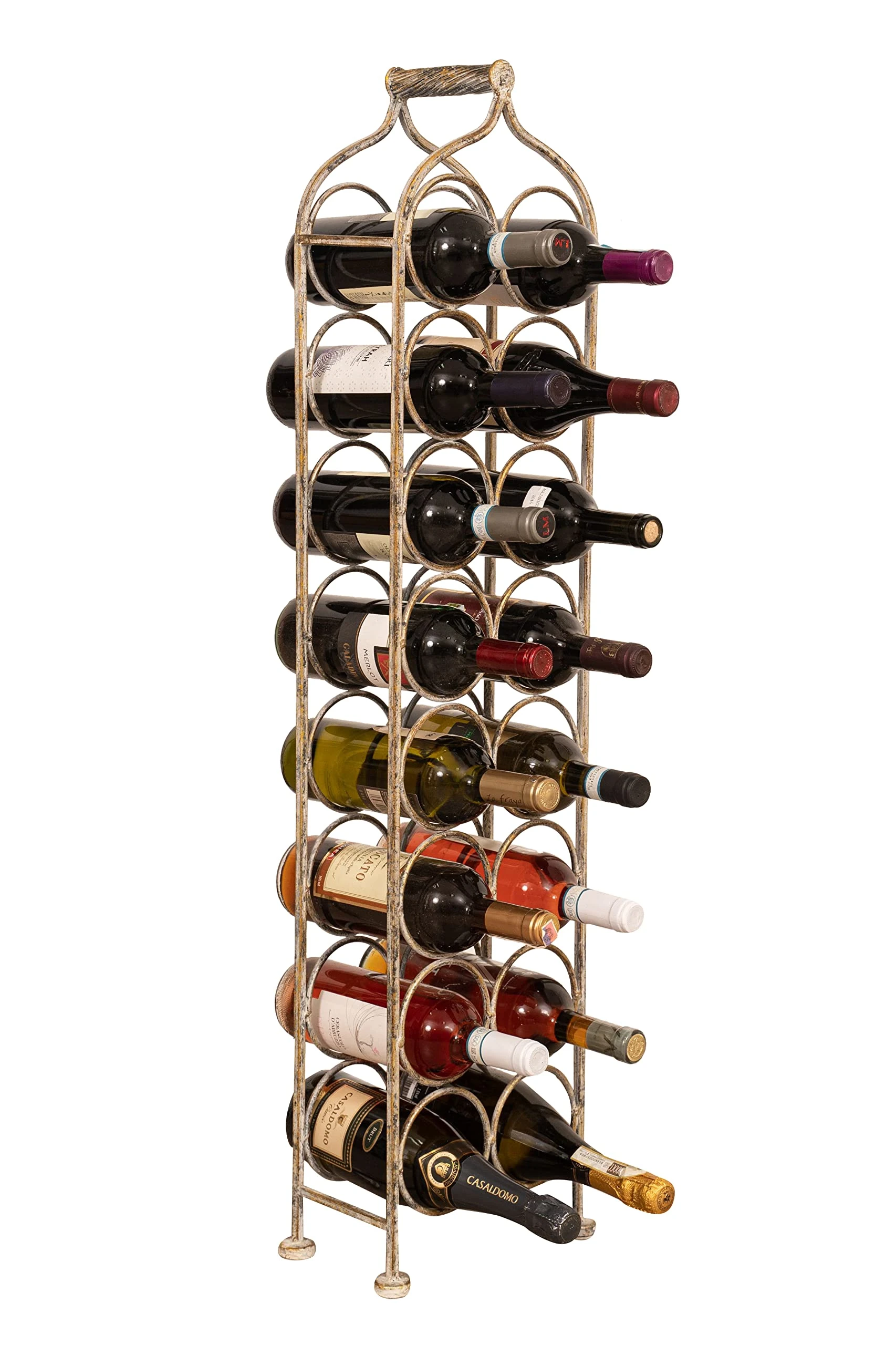 Biscottini Iron Wine Bottle Holder - Water and Wine Bottle Holder 105 x 25 x 15 cm - Floor Wine Rack 16 Bottles - Wine Cellar - Metal Wine Bottle Holder - Kitchen Bar Wine Rack