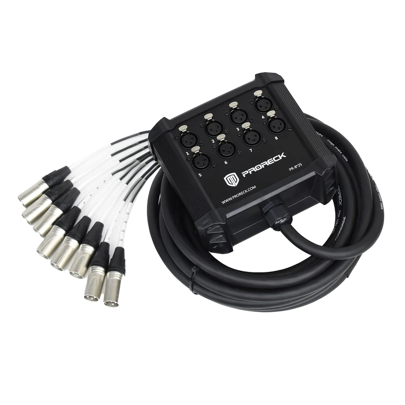 PRORECK 8-Channel Low Profile XLR Send Circuit Board Snake Cables, XLR Splitter Cable for Live, Recording, Stage, Studio, 25 Feet Long