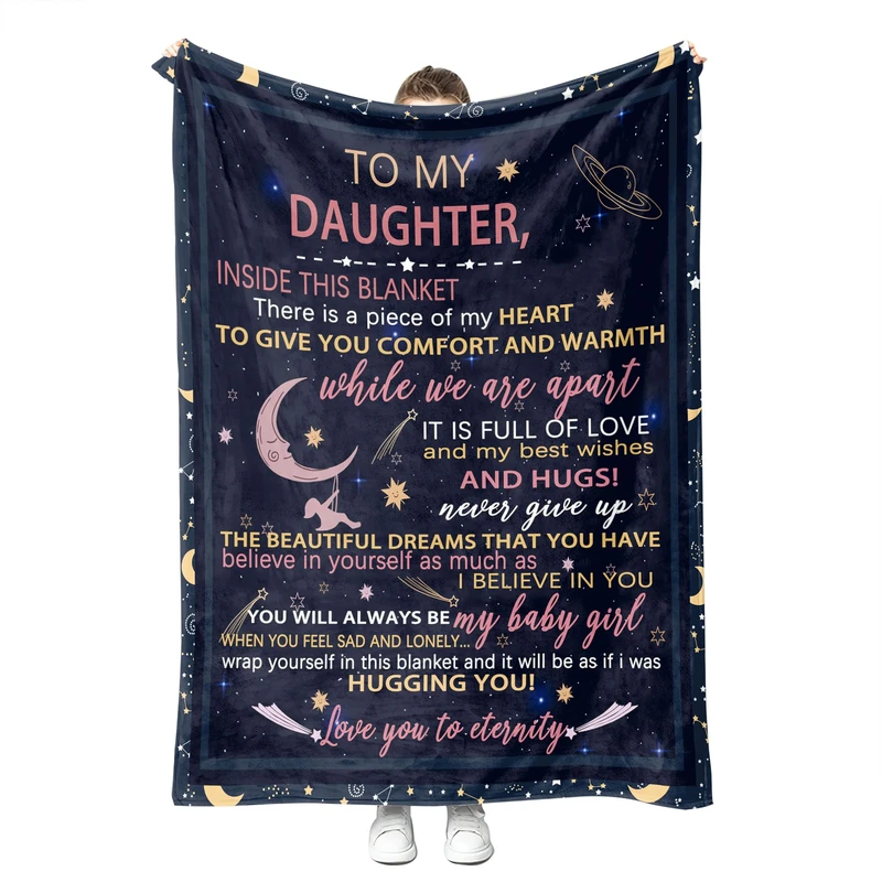 YunTu My Daughter Blanket - Warm Letter Throw Blanket, Birthday & Valentine's Gift from Mom & Dad (Night Letter, 60 x 80inches(150x200cm)) - Image 1
