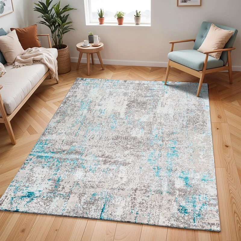 Livabliss Trento Abstract Rug - Area Rugs Living Room 160x220 cm, Dining Room, Lounge, Kitchen, Bedroom - Modern Marble Large Rug, Soft Luxurious Easy Care Medium Pile, Grey, Ivory, Blue