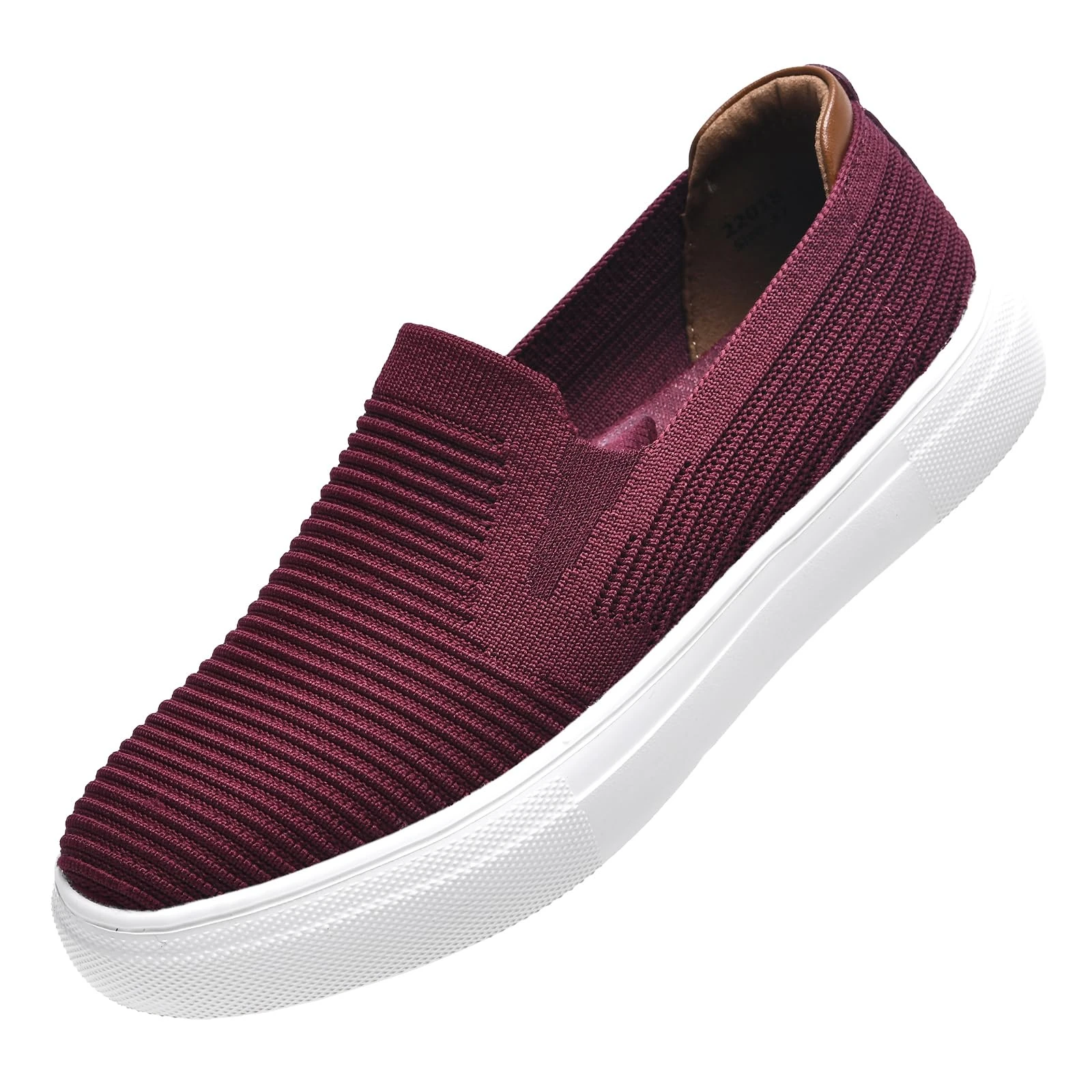 konhill Women's Slip-On Loafers - Knit Mesh Flats with Stretch Collar, Breathable Lightweight Walking Shoes for Office Casual Travel Burgundy 36
