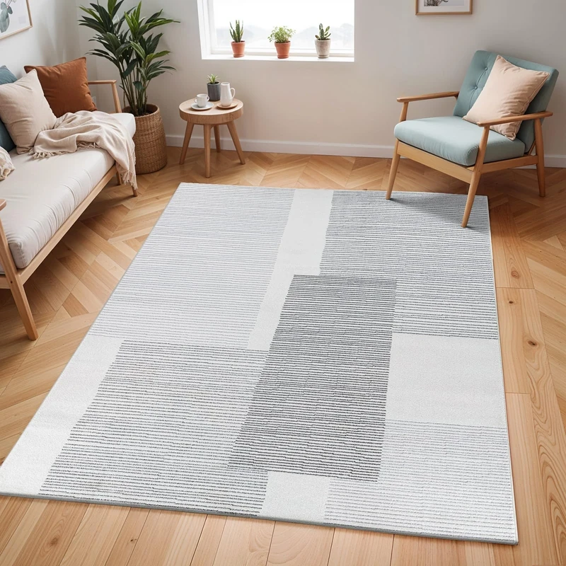 Livabliss Lahti Abstract Rug - Area Rugs Living Room 160x220 cm, Dining Room, Lounge, Kitchen, Bedroom - Modern Marble Large Rug, Soft Luxurious Easy Care Medium Pile, Grey, White and Ivory