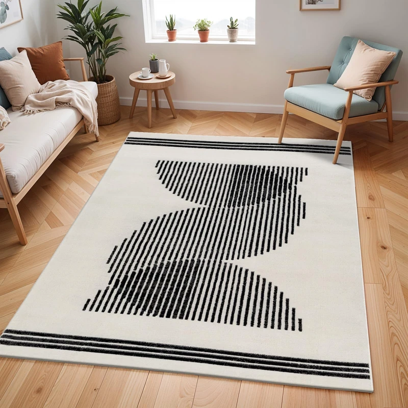 Livabliss Livorno Abstract Rug - Area Rugs Living Room 150x213 cm, Dining Room, Lounge, Kitchen, Bedroom - Modern Marble Large Rug, Soft Luxurious Easy Care Medium Pile, Ivory, Grey and Black