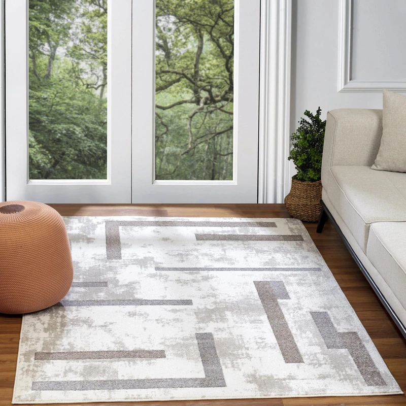 Livabliss Vaasa Abstract Rug - Area Rugs Living Room 120x170 cm, Dining Room, Lounge, Kitchen, Bedroom - Modern Marble Large Rug, Soft Luxurious Easy Care Medium Pile, Grey, White and Beige