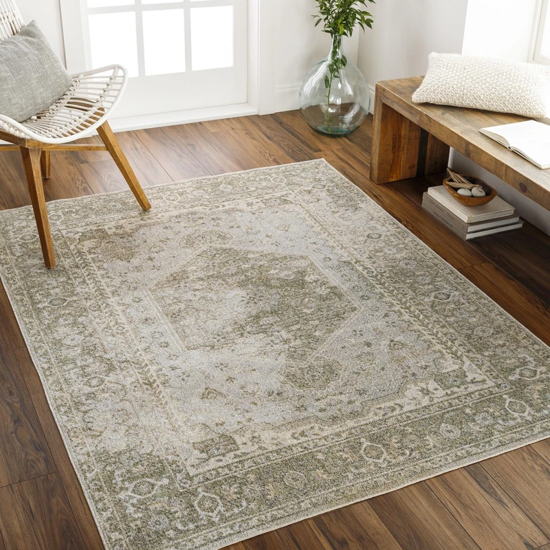 Livabliss Dukan Machine Washable - Vintage Area Living Room, Large 160x213 cm - Traditional Boho Style, Dining Room, Kitchen, Outdoor, Hallway - Beige and Light Grey