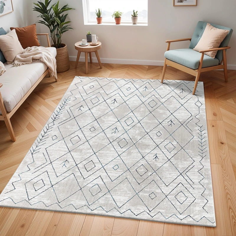 Livabliss Bergen Geometric Rug - Blue and White Scandi Area Rug