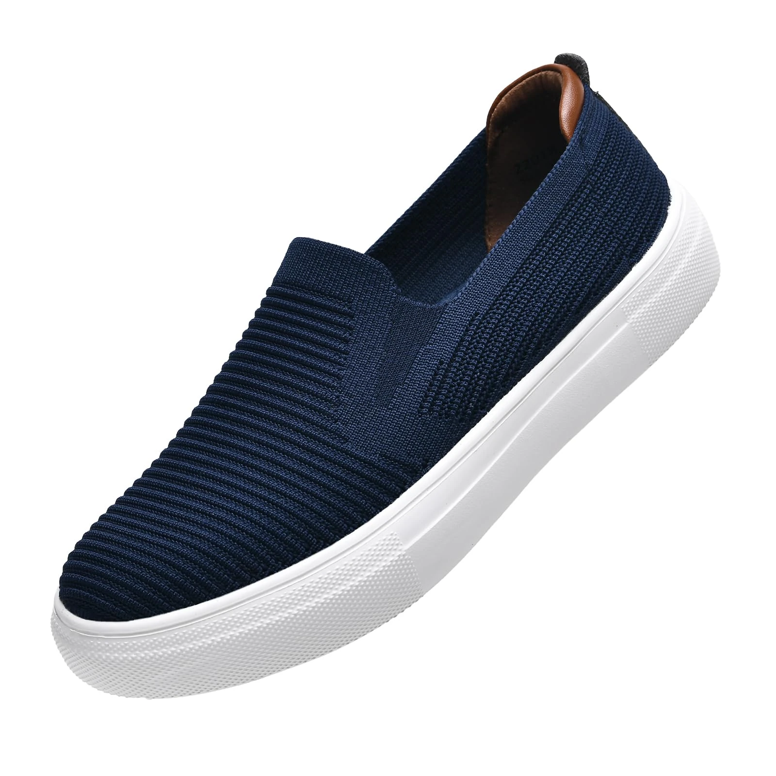 konhill Women's Slip-On Loafers - Knit Mesh Flats with Stretch Collar, Breathable Lightweight Walking Shoes for Office Casual Travel Navy 36