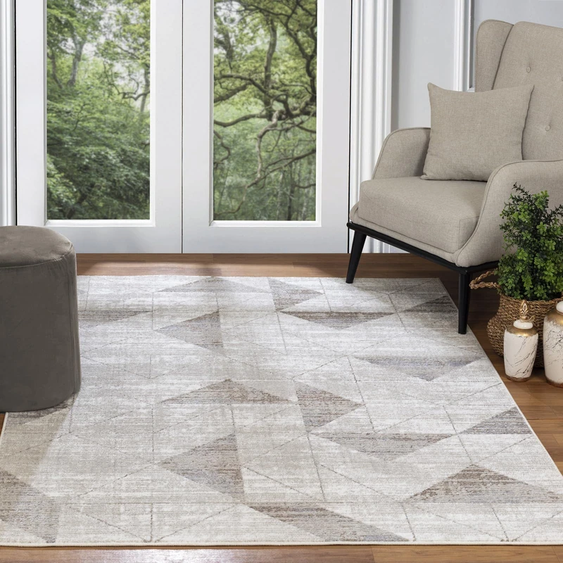 Livabliss Kiruna Geometric Rug - Scandi Area Rugs Living Room 120x170 cm, Dining, Kitchen - Neutral, Abstract Patterned Rugs, Boho Style, Easy Care Pile - Large Rug, White and Silver