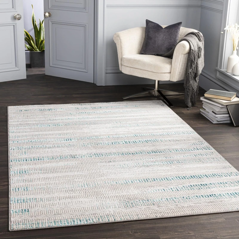 Livabliss Bolzano Abstract Rug - Area Rugs Living Room 200x274 cm, Dining Room, Lounge, Kitchen, Bedroom - Modern Marble Large Rug, Soft Luxurious Easy Care Medium Pile, Beige, Teal Blue, Ivory