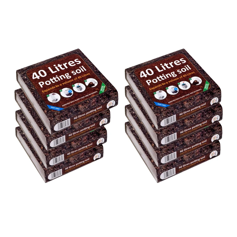 GreenBrokers 8 Packs of 40 Ltr Organic Potting Compost | Peat-Free & Nutrient-Enriched | Expands to 40 Liters | For Indoor & Outdoor Plants | Enhanced with Plant Food
