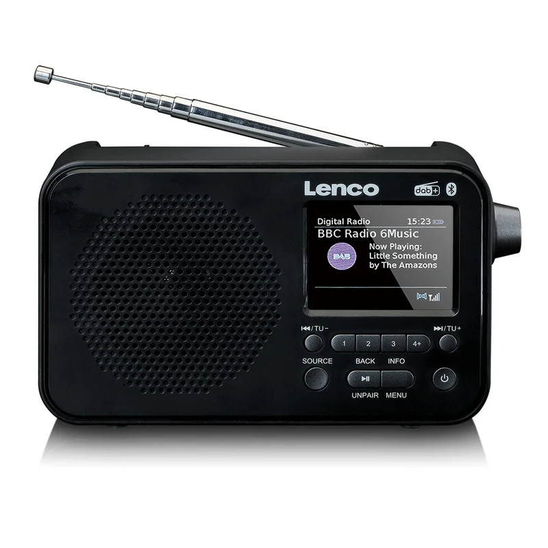 Lenco PDR-036 Portable DAB+ Radio - Bluetooth 5.0 - PLL FM Radio - 4 Memory Space Buttons - 2.4 Inch Colour Display - Integrated Battery - Clock - Sleep Timer - Black