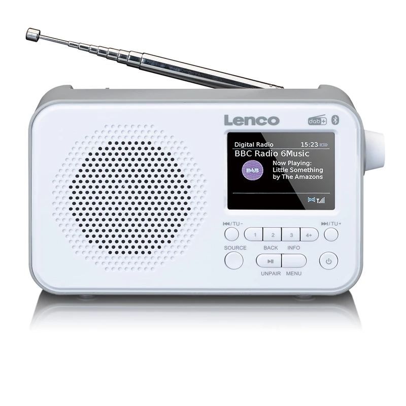 Lenco PDR-036 Portable DAB+ Radio - Bluetooth 5.0 - PLL FM Radio - 4 Memory Space Buttons - 2.4 Inch Colour Display - Integrated Battery - Clock - Sleep Timer - White
