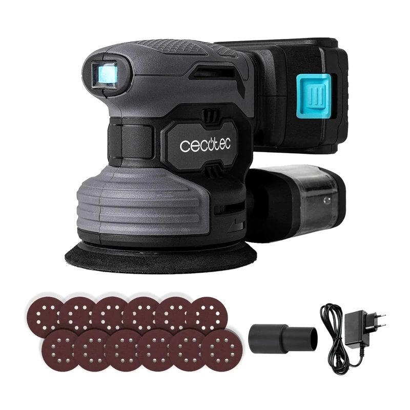 Cecotec 21V Battery Rotary Sander, 2000mAh PerfectSurface 2120 Rotate. 13000 RPM, 12 Replacements, Dust Tank, Vacuum Connection, Double Eccentric Movement, 26000 mvt/min - Image 1