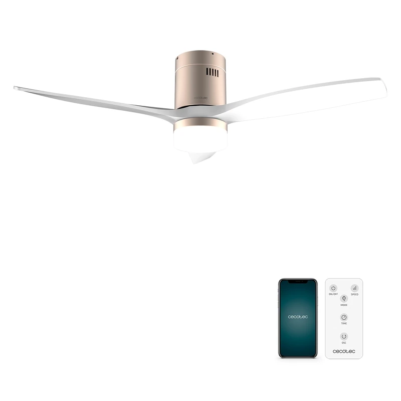 Cecotec - Ceiling Fan with EnergySilence Aero 5600 Aqua GoldWhite Connected - 40 W, 6 Speed, Diameter 132 cm, 20 W LED, 3 Blades, Timer, Summer/Winter Mode