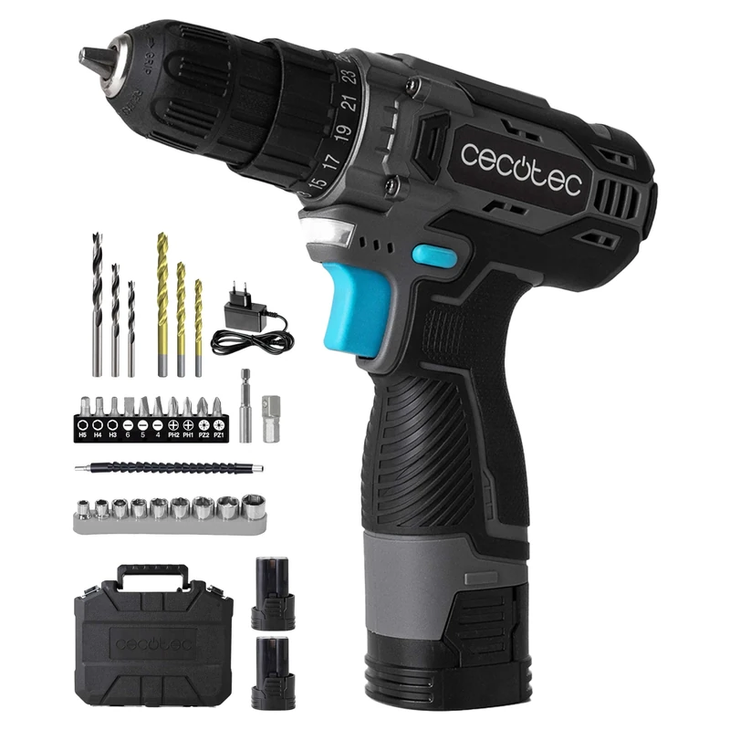 Cecotec PowerForce 1620 Easy Hand Drill with 2 Batteries 16 V and 2000 mAh Batteries. 2 Speed Levels up to 1500 RPM, Torque of 38Nm Adjustable in 25+1 Levels.